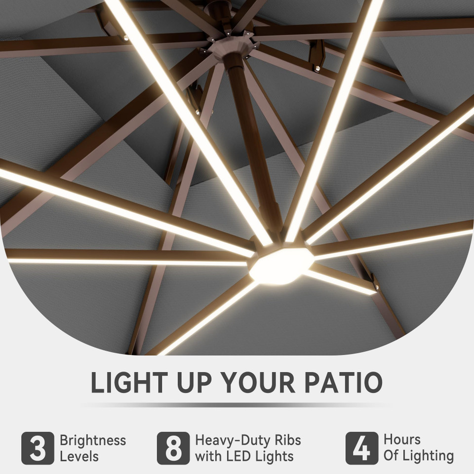 Cantilever Umbrella with Full-Rib LED Strip Lighting